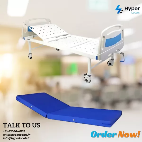 Semi Folar Hospital Bed and blue color adjustable mattress, Hospital Bed on Rent and sale a service provided by hyperlocals