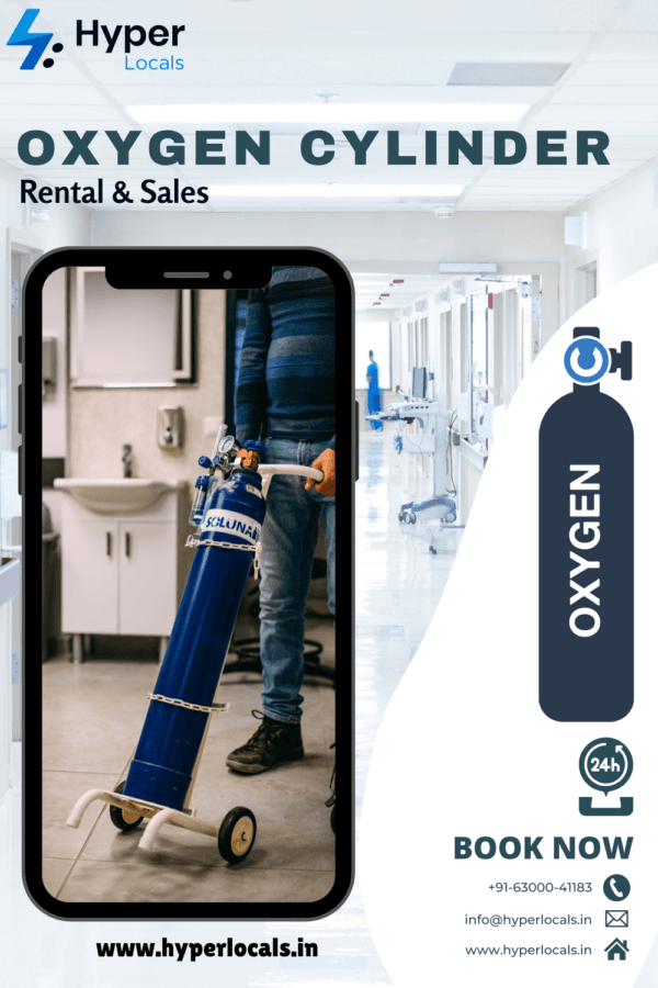 Oxygen cylinder for rent available through Hyperlocals, featuring easy booking, 24/7 support, and fast delivery services for home or travel needs.