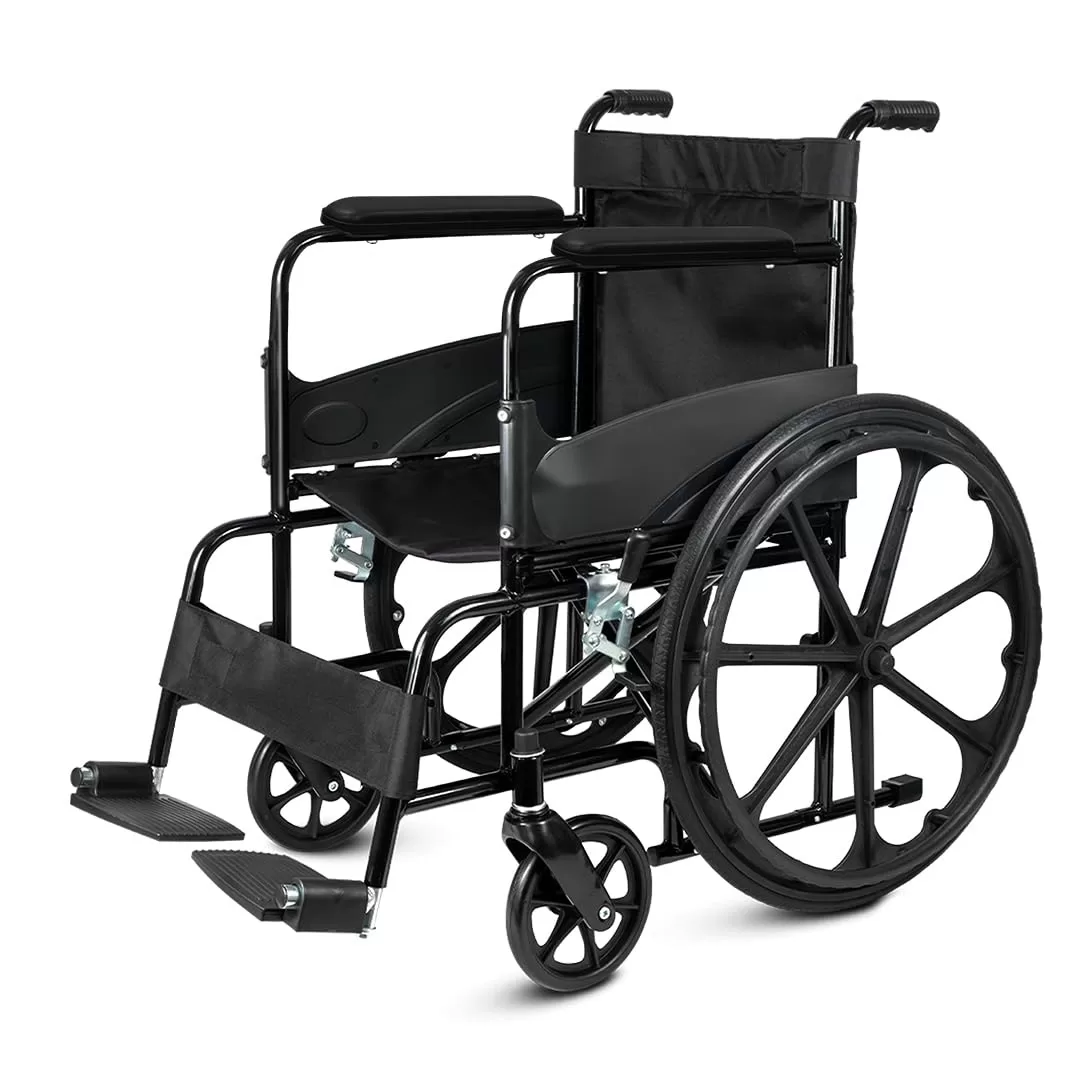 Foldable manual wheelchair for rent in Hyderabad – black lightweight design